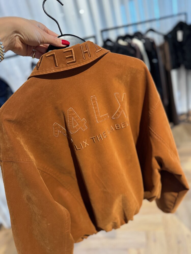 Alix The Label Ladies Woven Faux Fur Suede Ballon Jacket Cognac