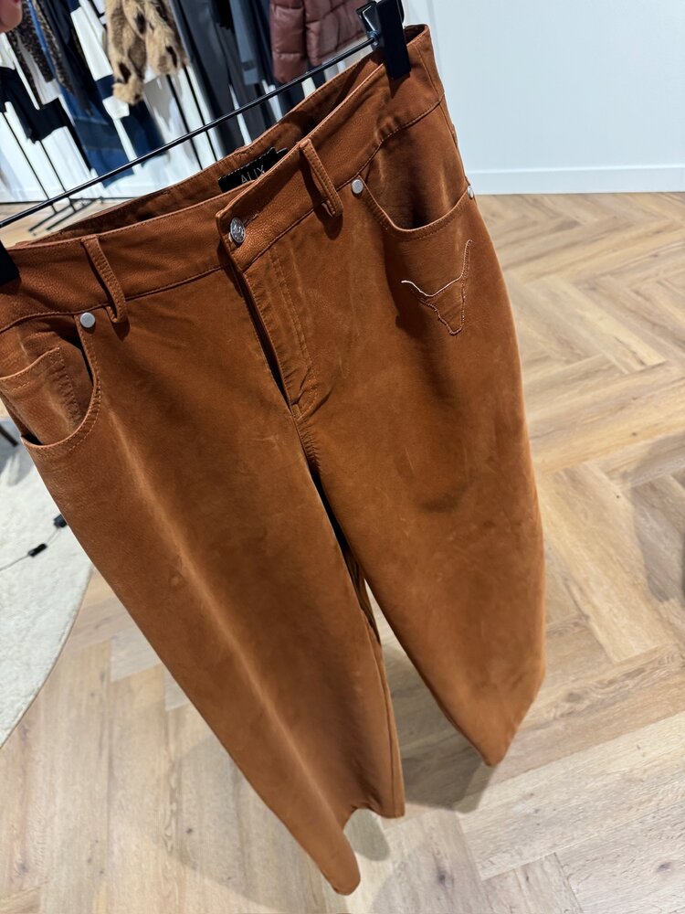 Alix The Label Ladies Woven Faux Suede Pants Cognac