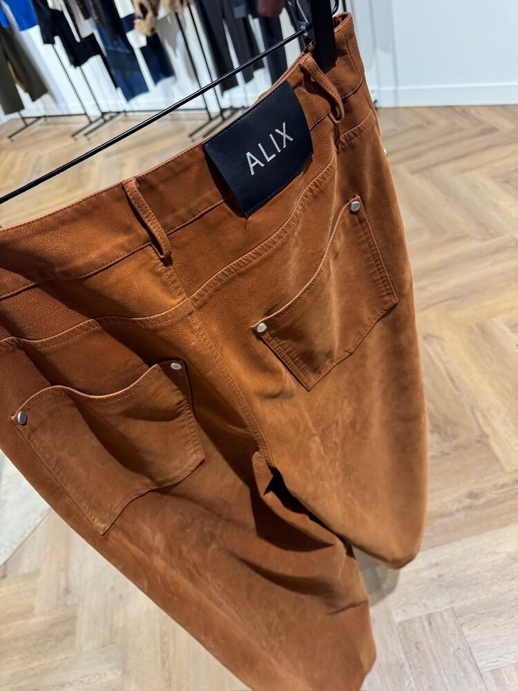 Alix The Label Ladies Woven Faux Suede Pants Cognac