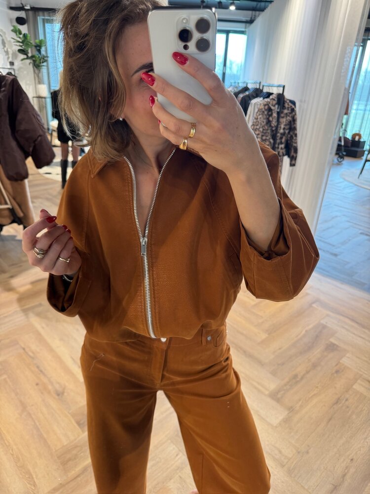 Alix The Label Ladies Woven Faux Suede Pants Cognac