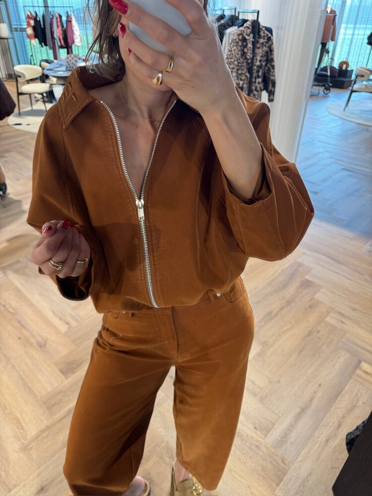 Alix The Label Ladies Woven Faux Suede Pants Cognac