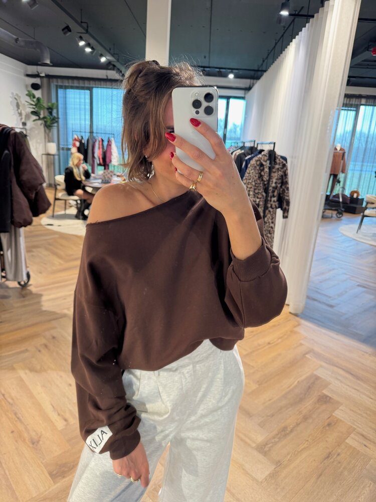 Alix The Label Ladies Knitted Badwing Sweater Warm Brown