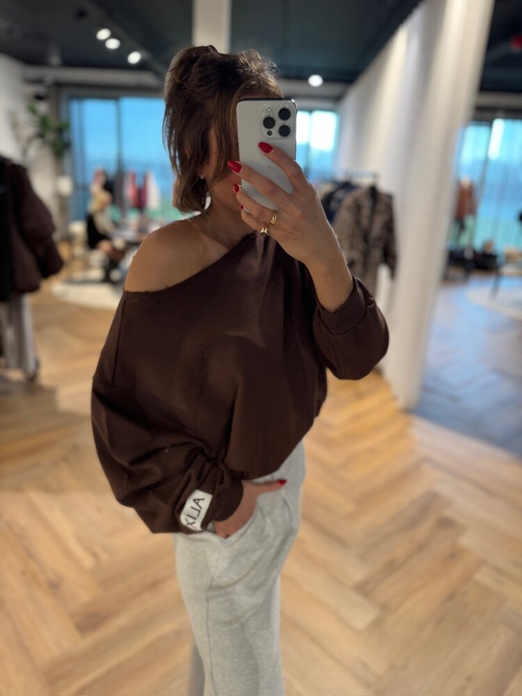 Alix The Label Ladies Knitted Badwing Sweater Warm Brown