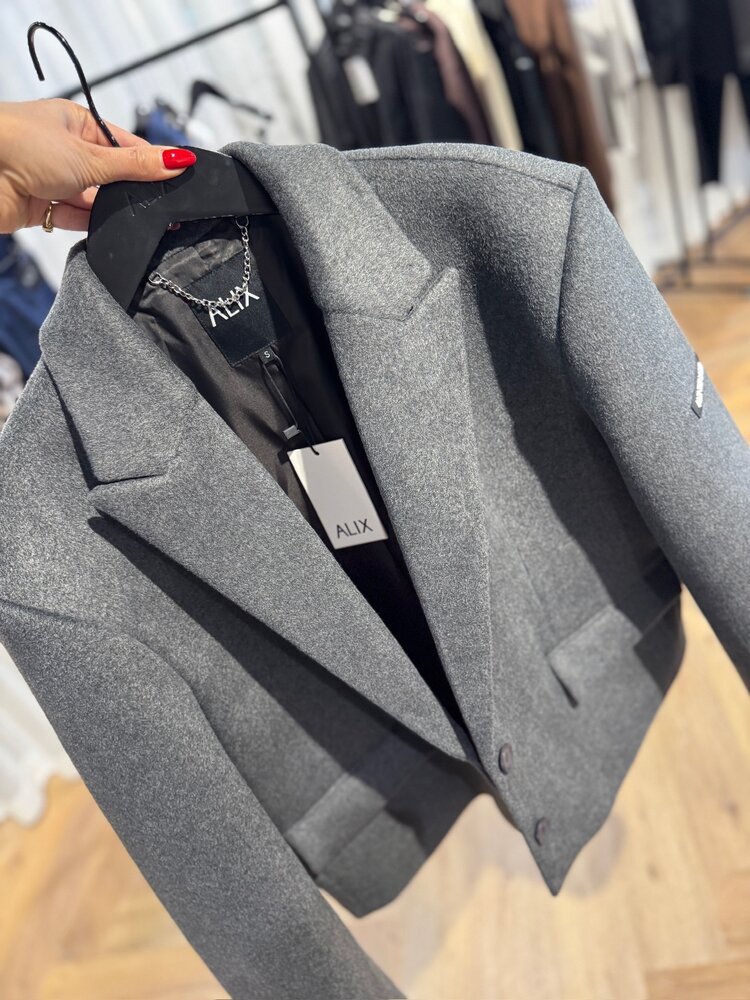 Alix The Label Ladies Woven Short Hairy Coat Antracite Melange