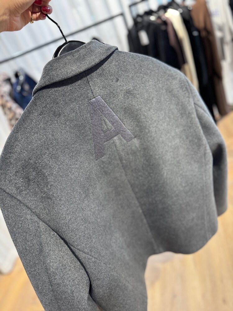Alix The Label Ladies Woven Short Hairy Coat Antracite Melange