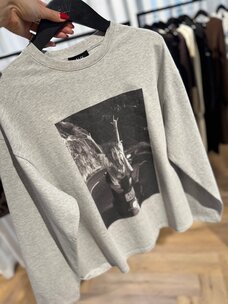 Alix The Label Ladies Knitted Phote Longsleeve T-Shirt Soft Grey Melange