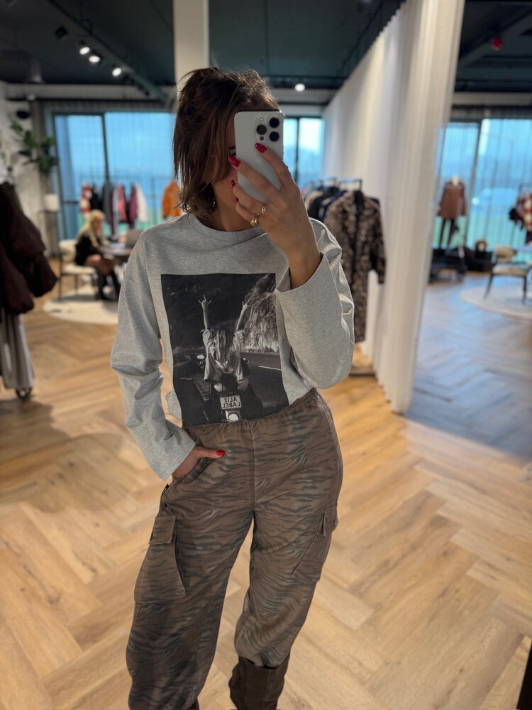 Alix The Label Ladies Knitted Phote Longsleeve T-Shirt Soft Grey Melange