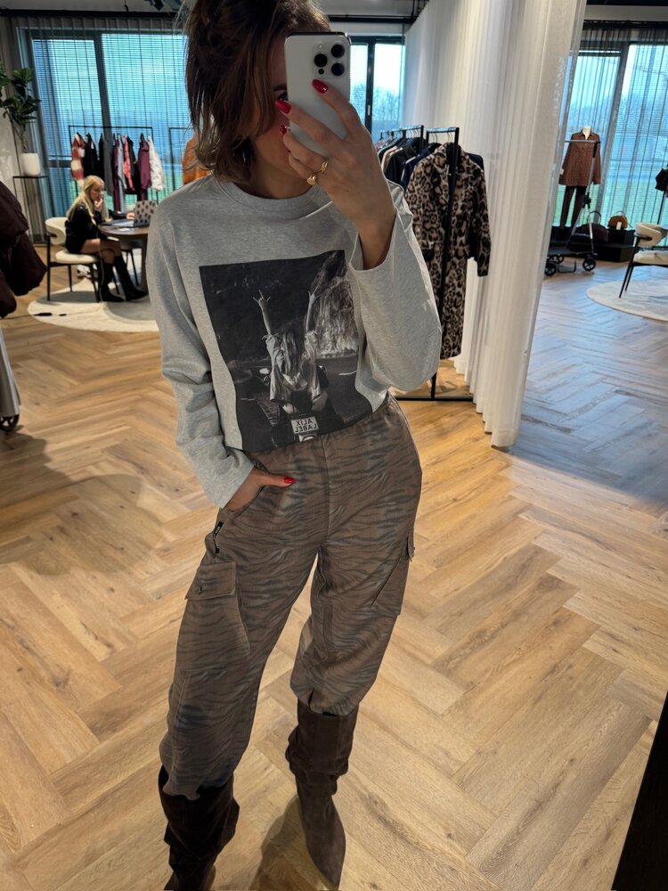 Alix The Label Ladies Knitted Phote Longsleeve T-Shirt Soft Grey Melange