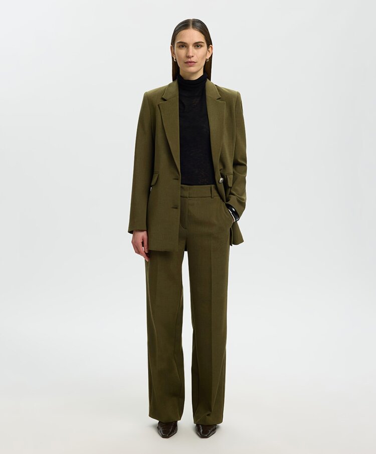 Selected Femme Rita MW Wide Pants Mel Noos Fir Green Melange