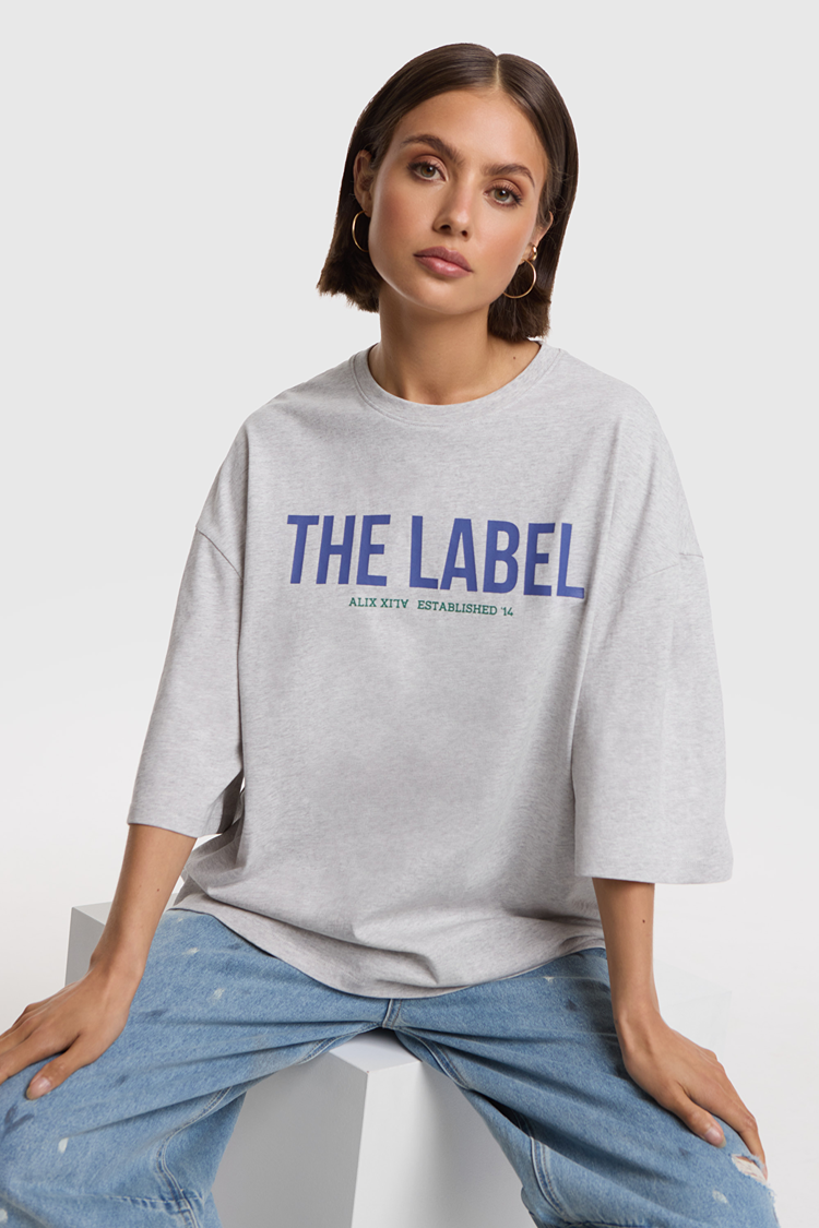 Alix The Label Ladies Knitted The Label Oversized T-Shirt Light Grey Melange
