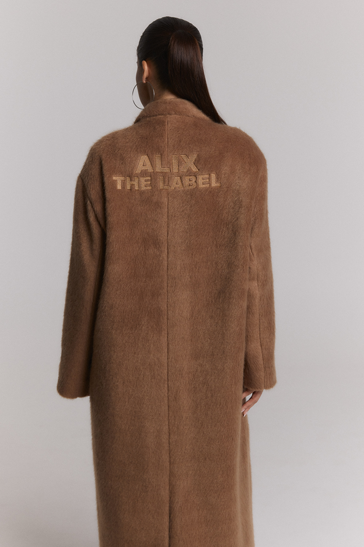Alix The Label Ladies Woven Long Hairy Coat Camel