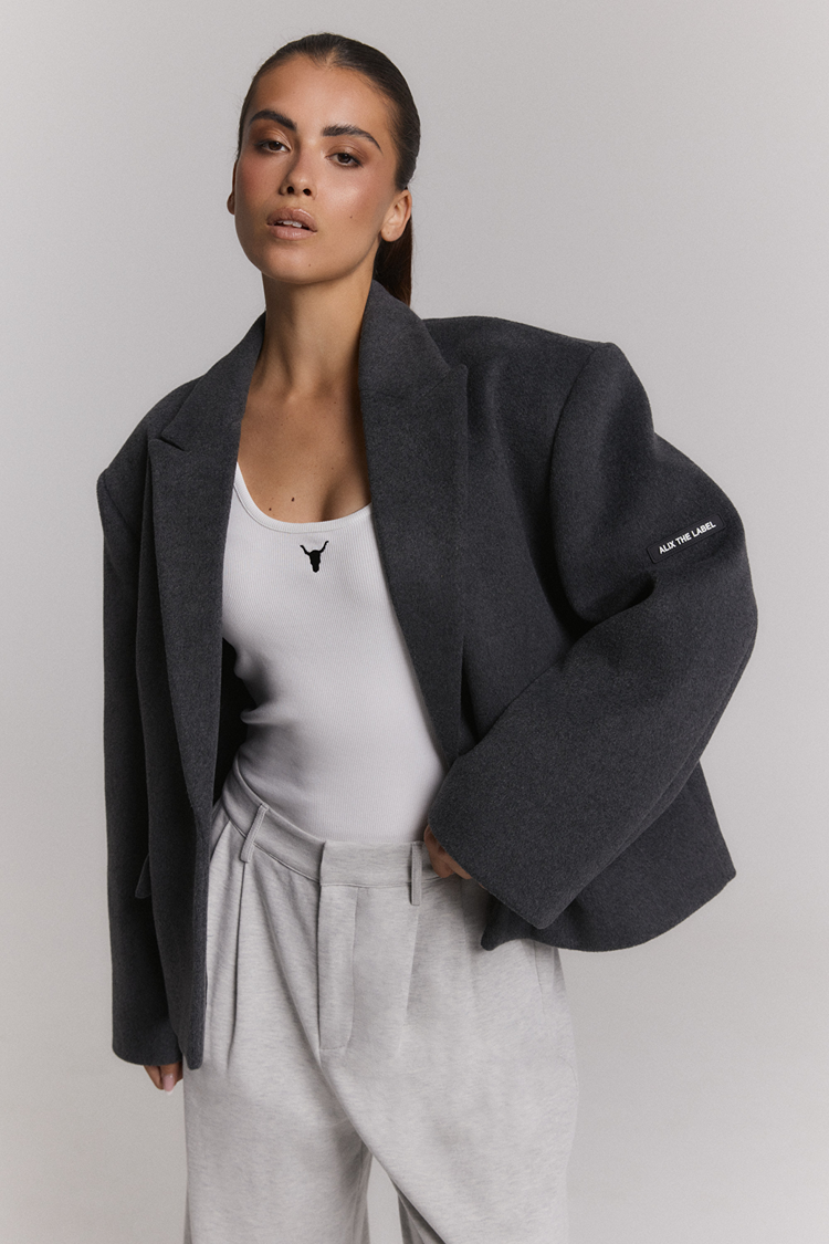Alix The Label Ladies Woven Short Hairy Coat Antracite Melange