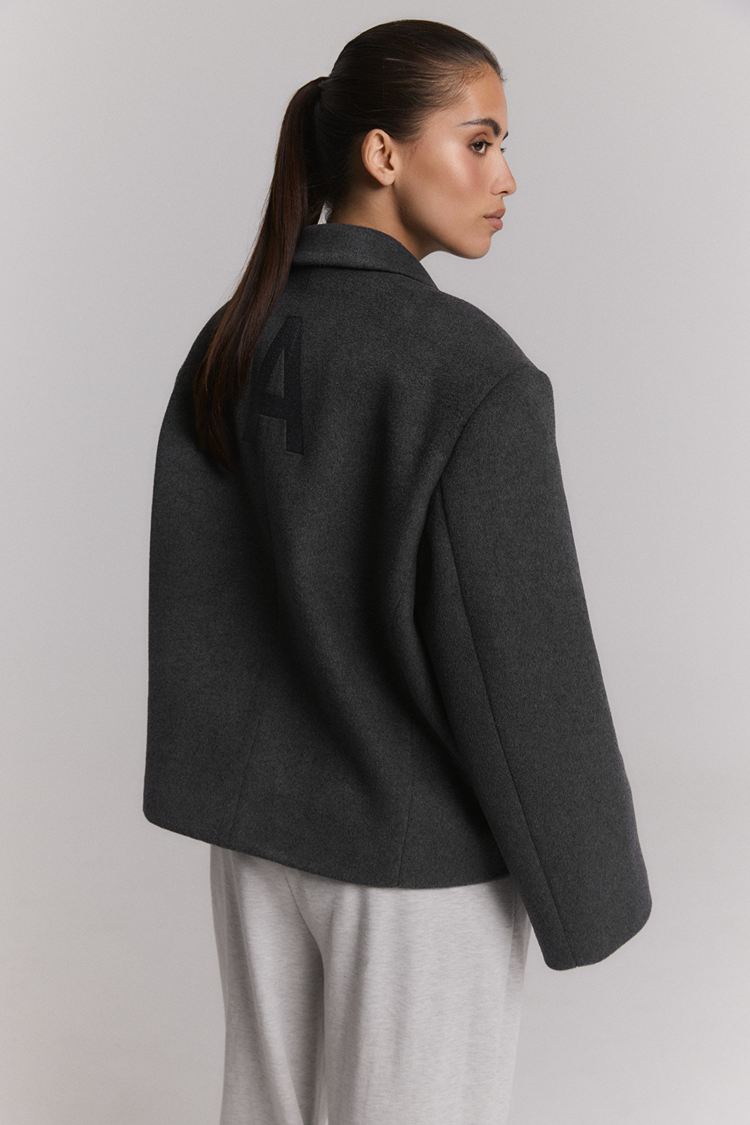 Alix The Label Ladies Woven Short Hairy Coat Antracite Melange