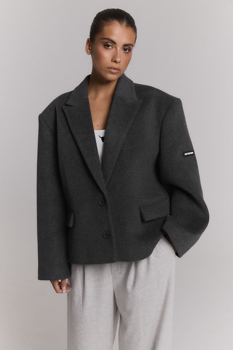 Alix The Label Ladies Woven Short Hairy Coat Antracite Melange
