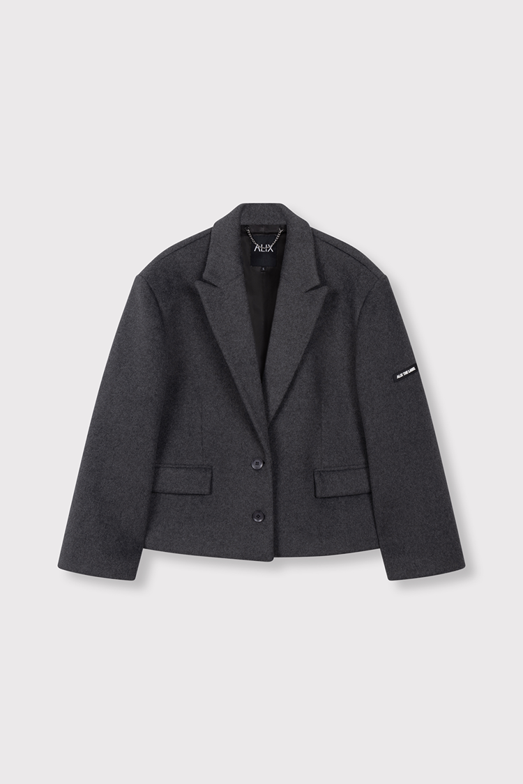 Alix The Label Ladies Woven Short Hairy Coat Antracite Melange