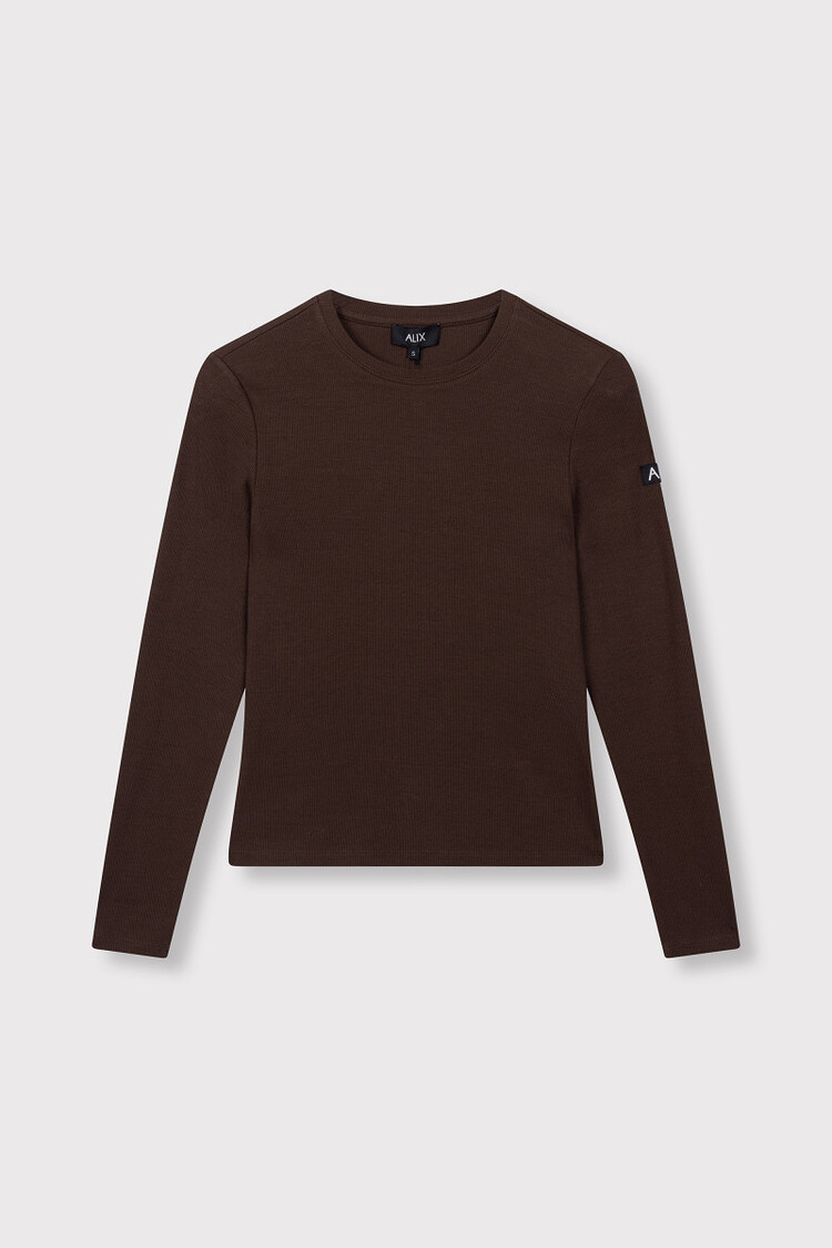 Alix The Label Ladies Knitted Rib Longsleeve T-Shirt Warm Brown
