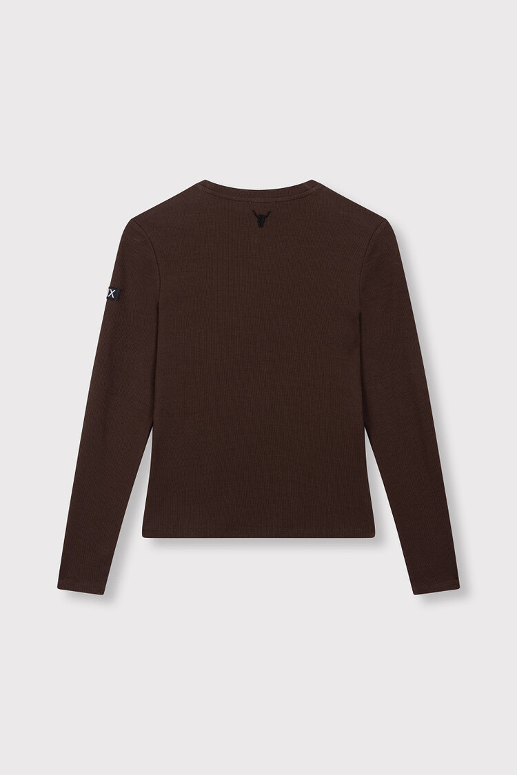 Alix The Label Ladies Knitted Rib Longsleeve T-Shirt Warm Brown