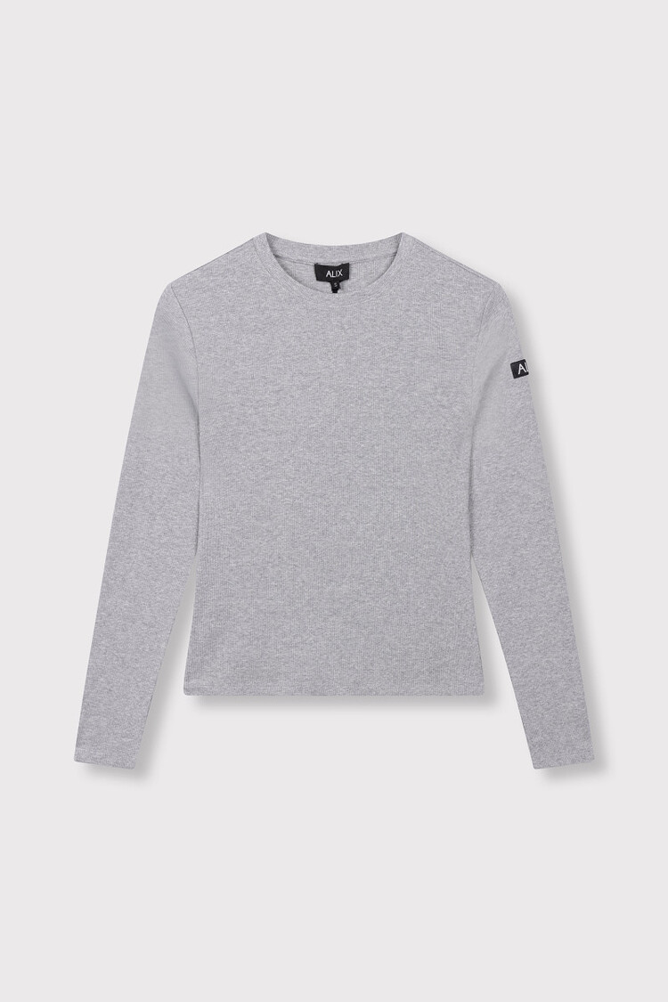 Alix The Label Ladies Knitted Rib Longsleeve T-Shirt Soft Grey Melange