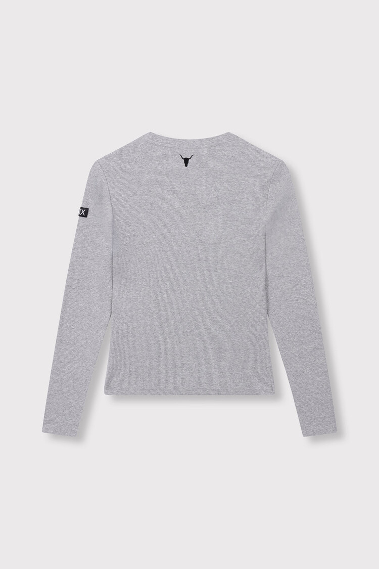 Alix The Label Ladies Knitted Rib Longsleeve T-Shirt Soft Grey Melange