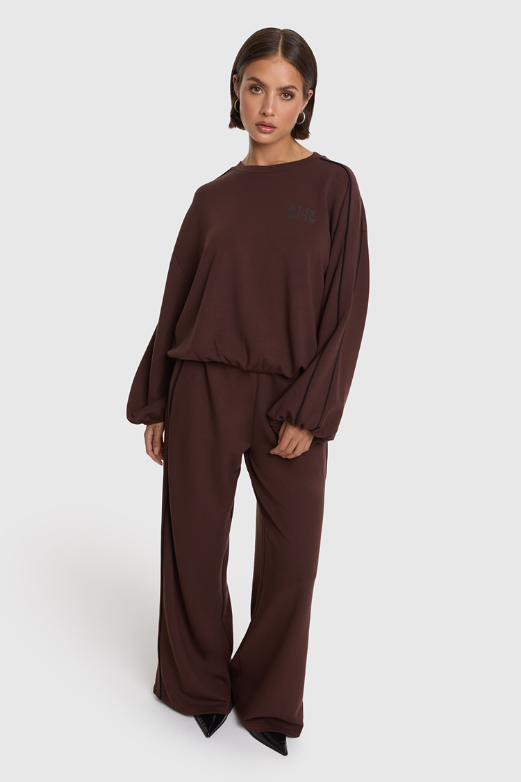 Alix The Label Ladies Knitted Piping Pants Warm Brown