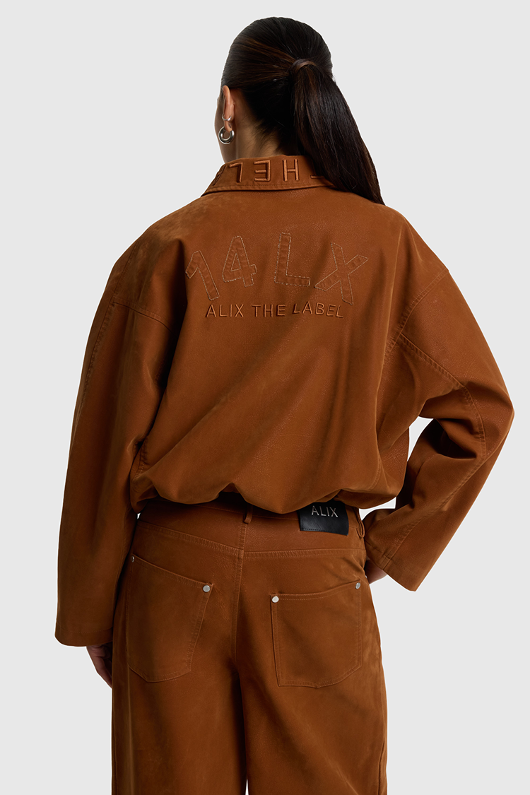 Alix The Label Ladies Woven Faux Fur Suede Ballon Jacket Cognac