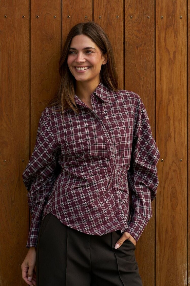 Neo Noir Neoella Medium Check Shirt Plum