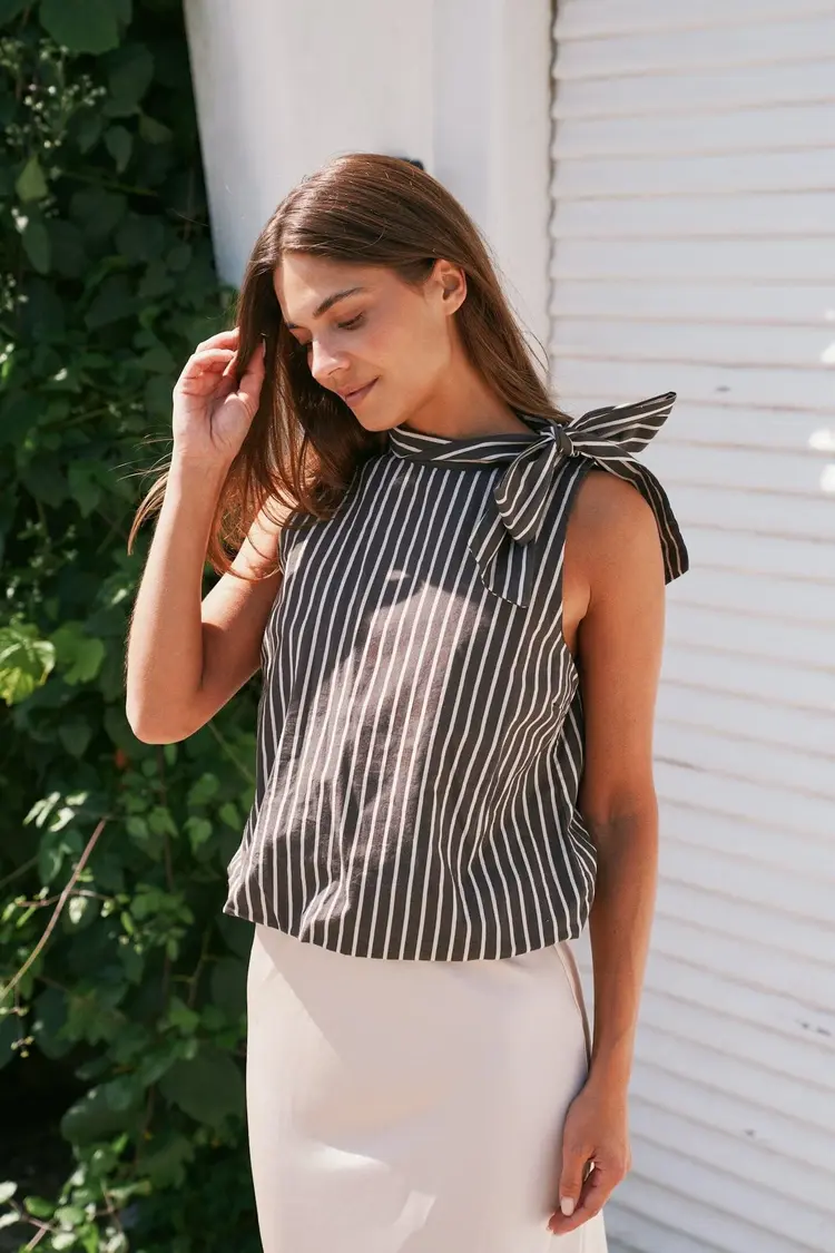 Neo Noir Veda Wide Stripe Top Dark Brown
