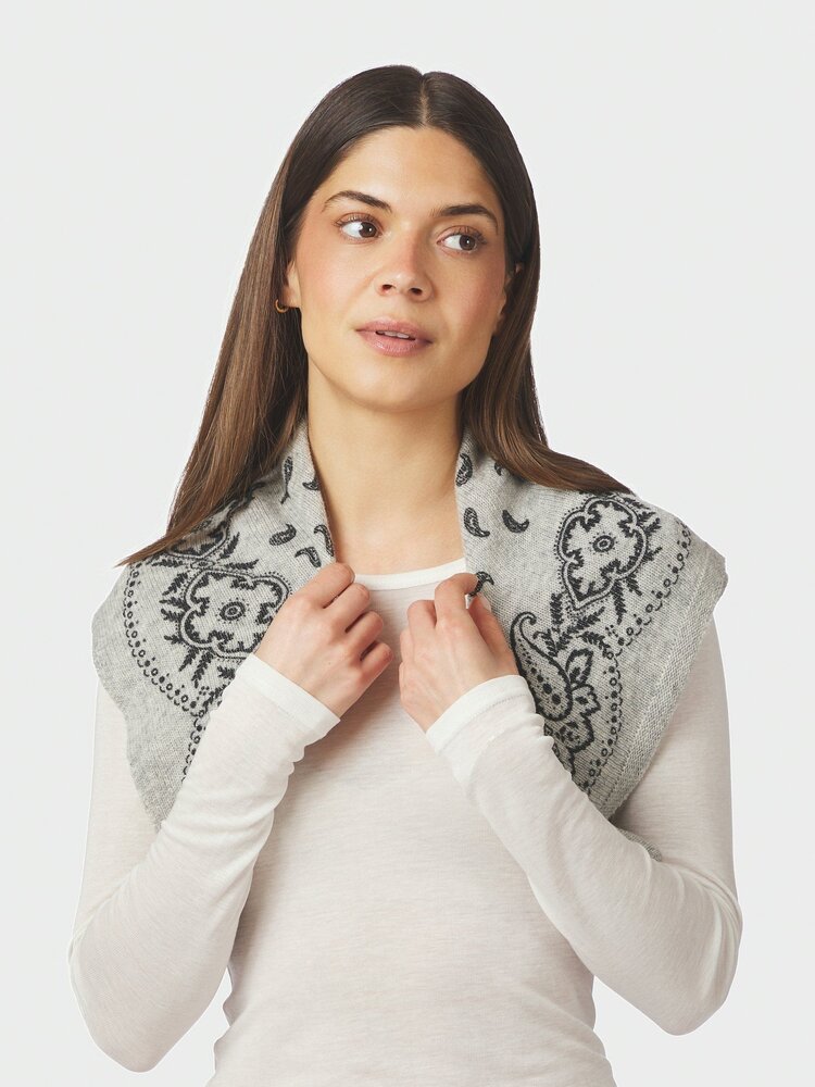 Neo Noir Adelina Paisley Knit Scarf Grey Melange