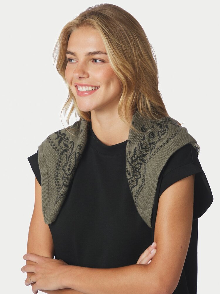 Neo Noir Adelina Paisley Knit Scarf Army