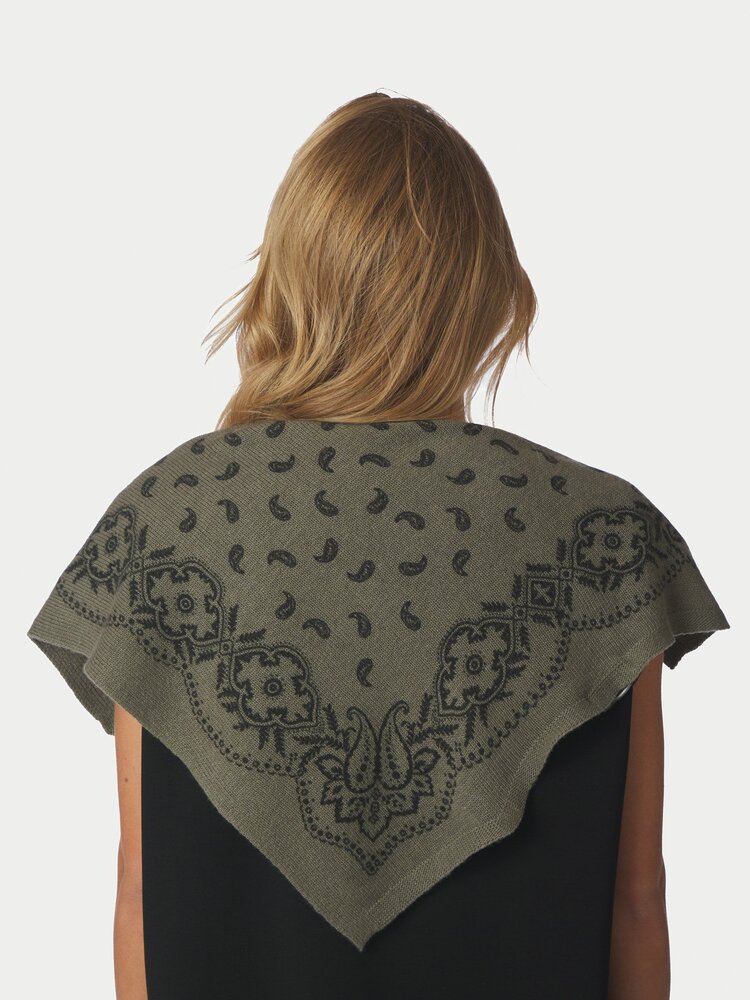 Neo Noir Adelina Paisley Knit Scarf Army