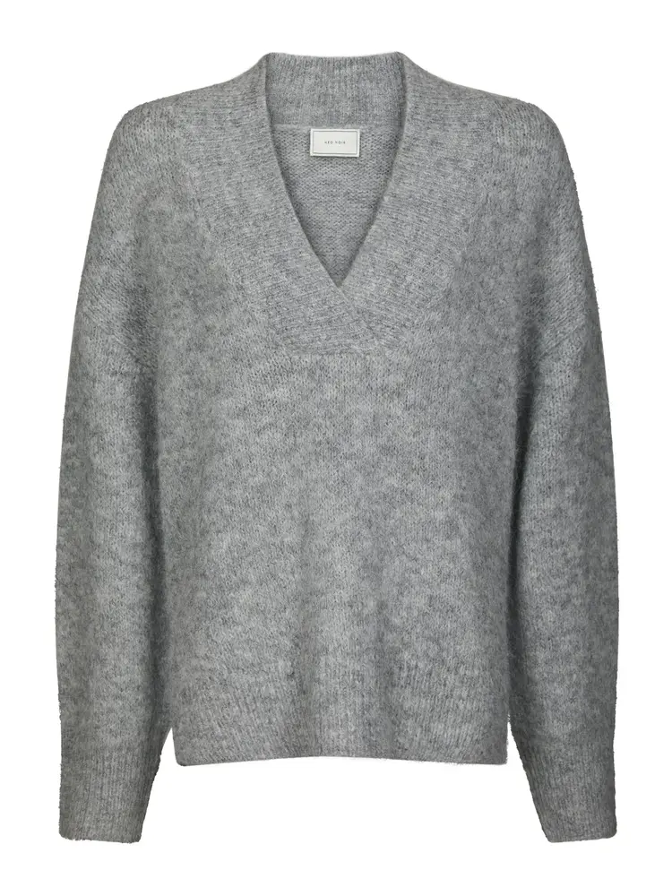 Neo Noir Melli Fluffy Knit Blouse Grey Melange