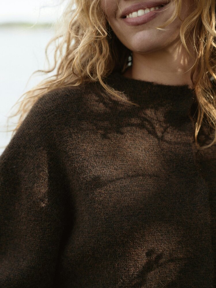 Neo Noir Dione Fluffy Knit Cardigan Brown Melange