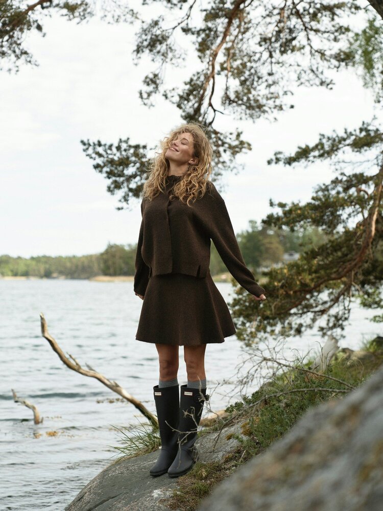 Neo Noir Dione Fluffy Knit Cardigan Brown Melange