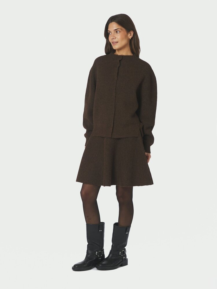 Neo Noir Dione Fluffy Knit Cardigan Brown Melange