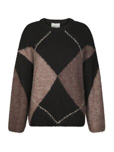Neo Noir Inga Check Fluff Knit Blouse Dark Brown