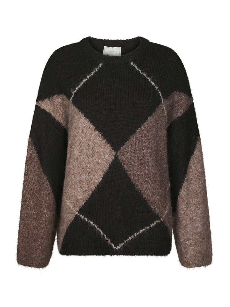 Neo Noir Inga Check Fluff Knit Blouse Dark Brown