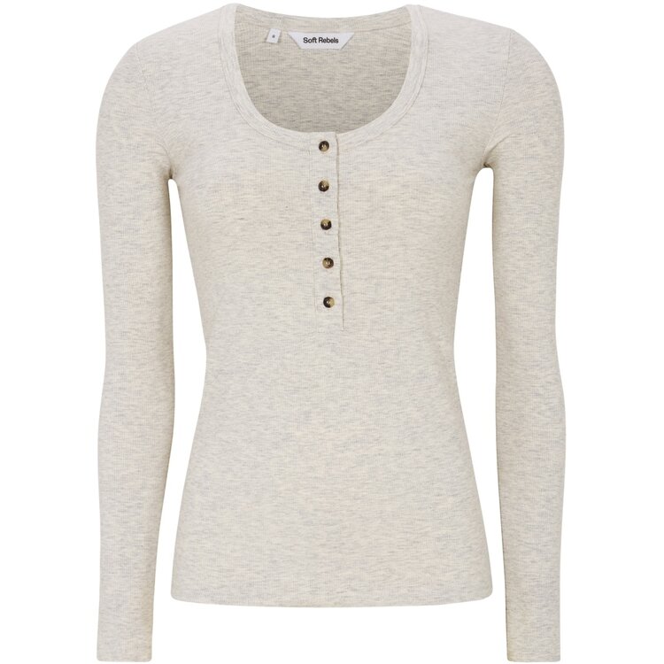 Soft Rebels Lavana Button LS T-Shirt Artic Wolf