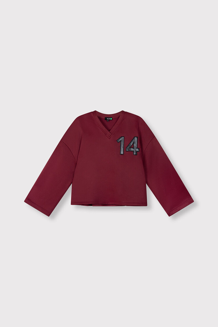 Alix The Label Ladies Knitted Baseball Sweater Bordeaux