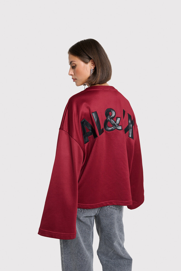 Alix The Label Ladies Knitted Baseball Sweater Bordeaux