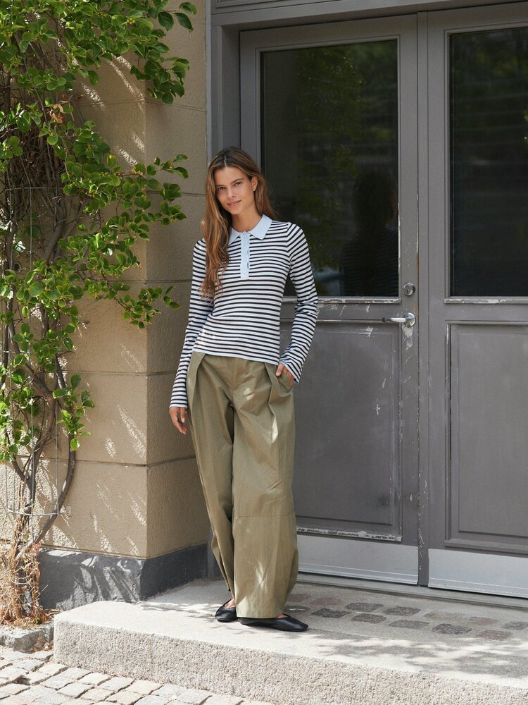 Neo Noir Fannya LS Striped Knit Polo Light Blue Stripe