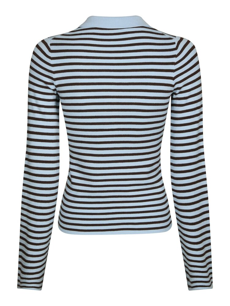 Neo Noir Fannya LS Striped Knit Polo Light Blue Stripe