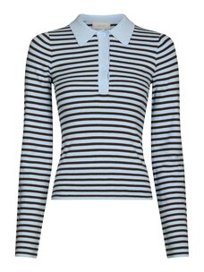 Neo Noir Fannya LS Striped Knit Polo Light Blue Stripe