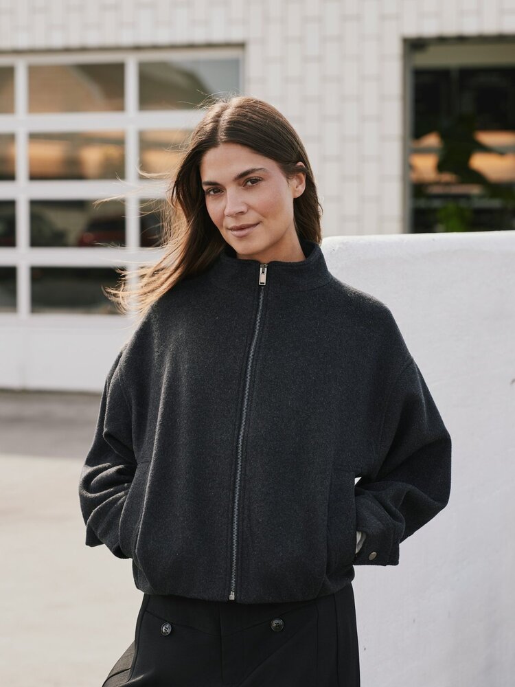 Neo Noir Florine Wool Bomber Jacket Antracit