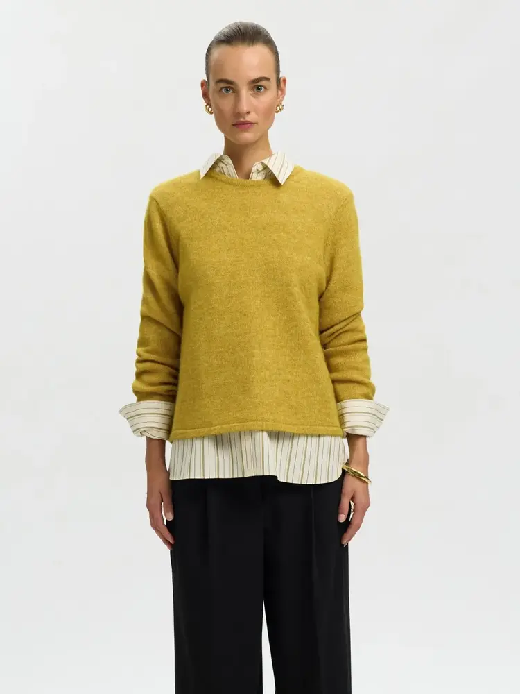 Selected Femme Lulu New LS Knit O-Neck Noos Avocado Oil/Melange