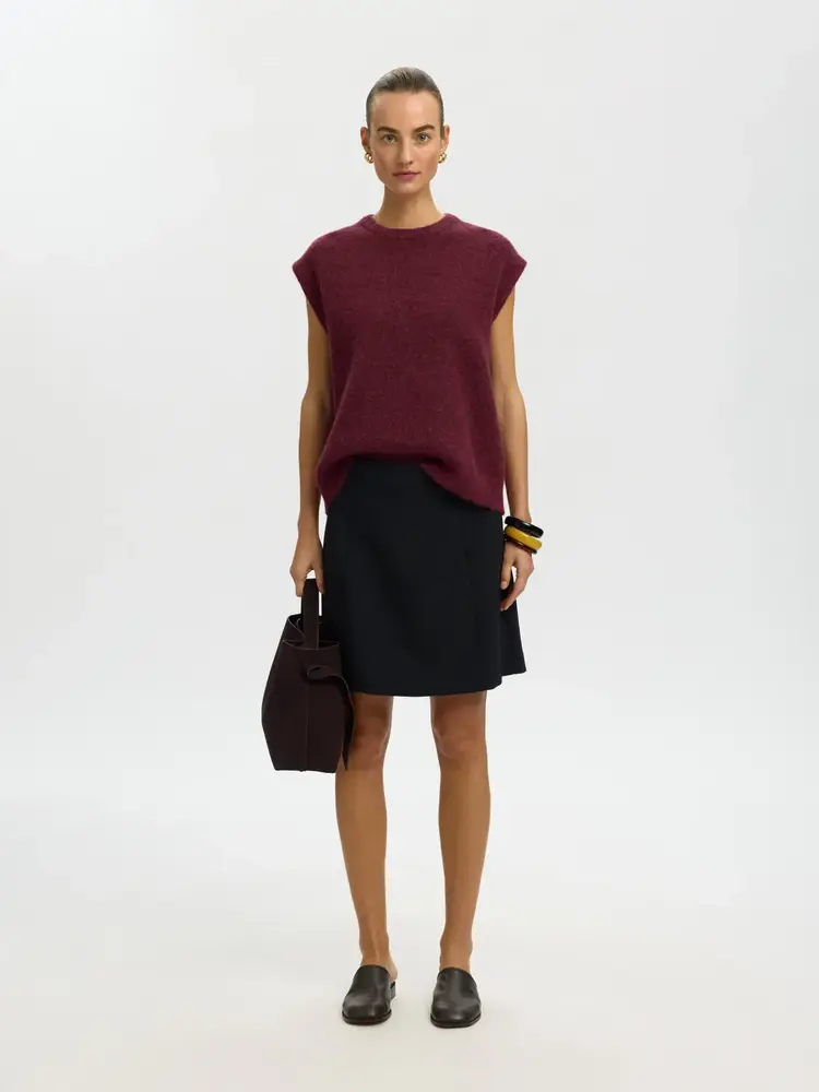 Selected Femme Lulu SL Knit Vest Noos Tawny Port/Melange