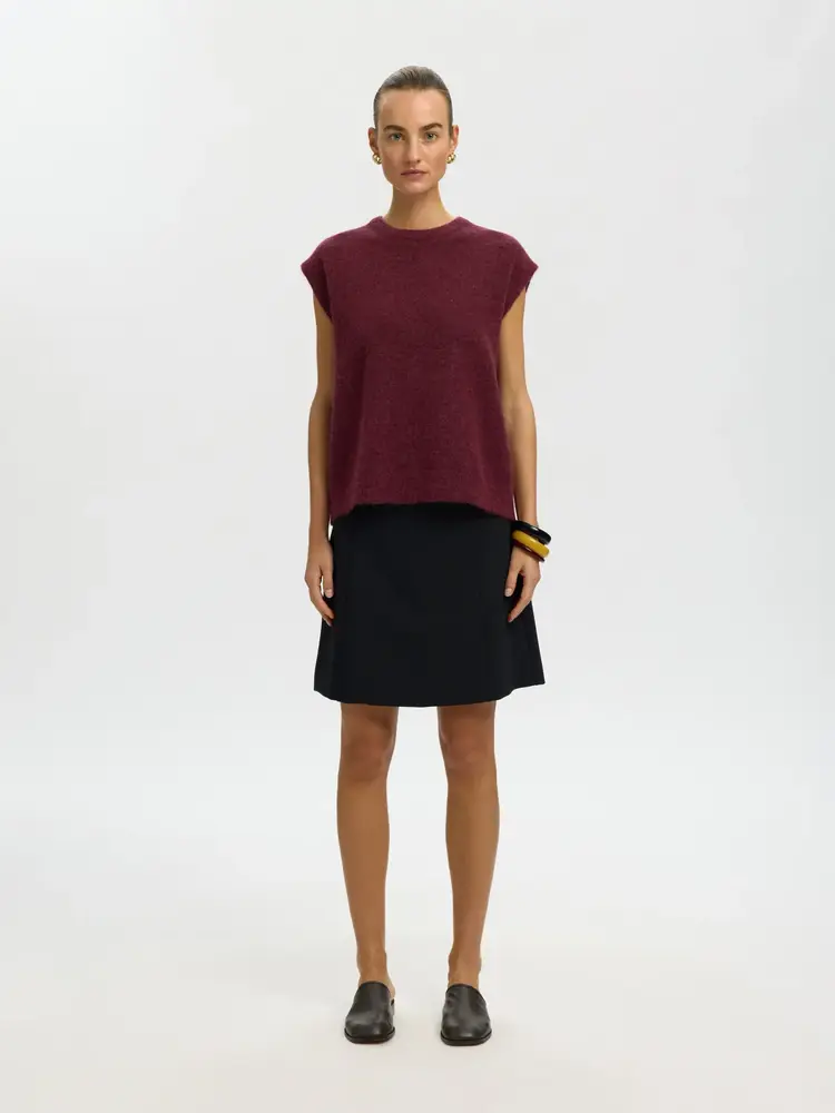 Selected Femme Lulu SL Knit Vest Noos Tawny Port/Melange