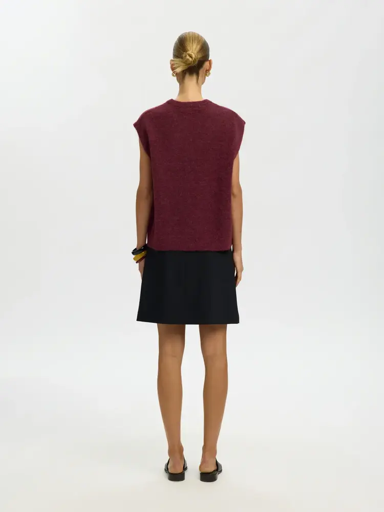 Selected Femme Lulu SL Knit Vest Noos Tawny Port/Melange