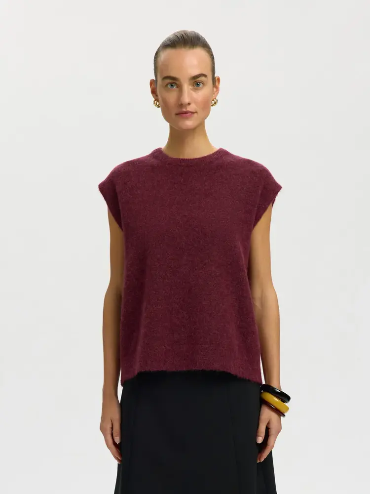 Selected Femme Lulu SL Knit Vest Noos Tawny Port/Melange
