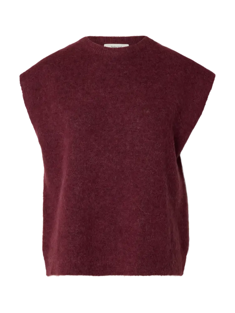 Selected Femme Lulu SL Knit Vest Noos Tawny Port/Melange