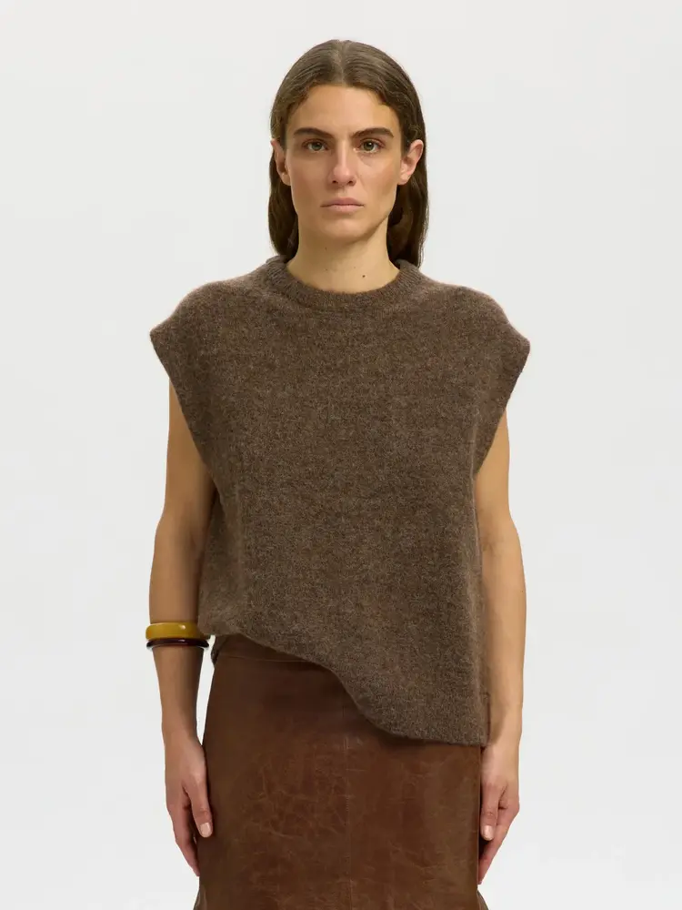 Selected Femme Lulu SL Knit Vest Noos Dachshund/Melange